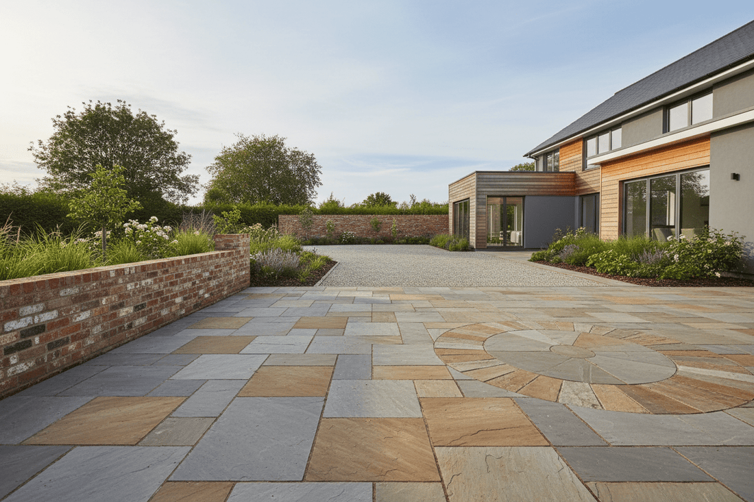 a home using cheaper building materials, reclaim cheshire wire cuts, indian sandstone paving, building sand, sharp sand