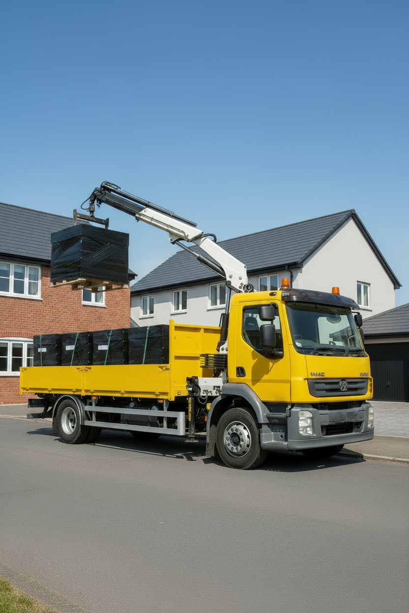 HIAB TRUCK DELIVERING ACCRINGTON STOCK BRICKS