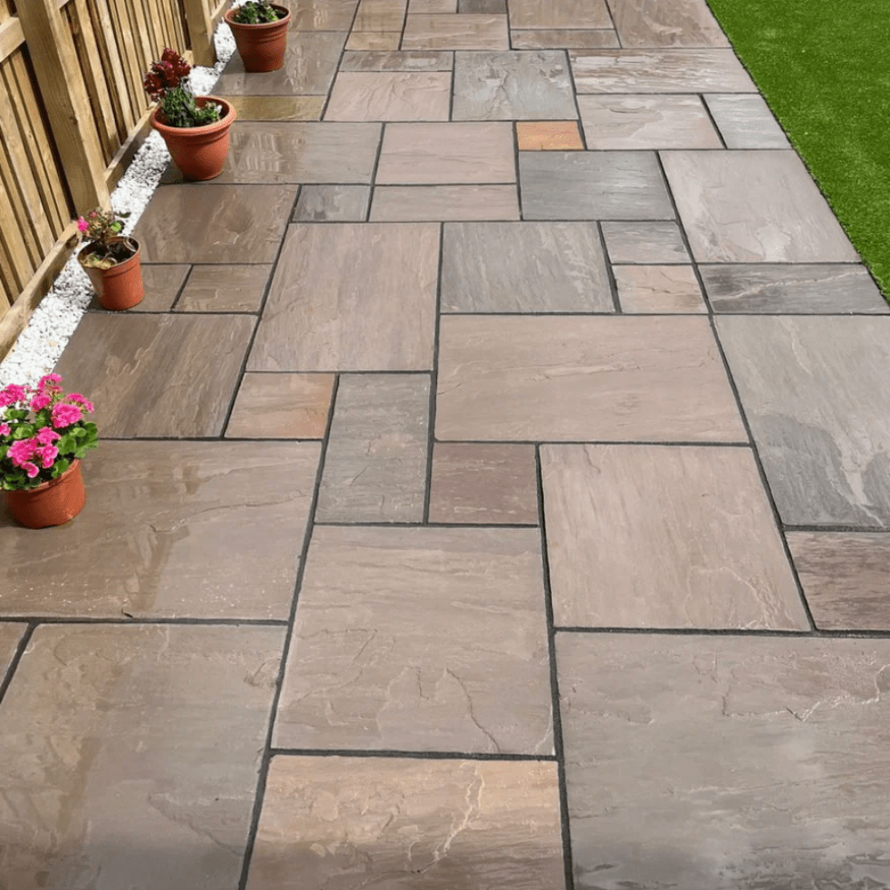 autumn brown indian sandstone paving