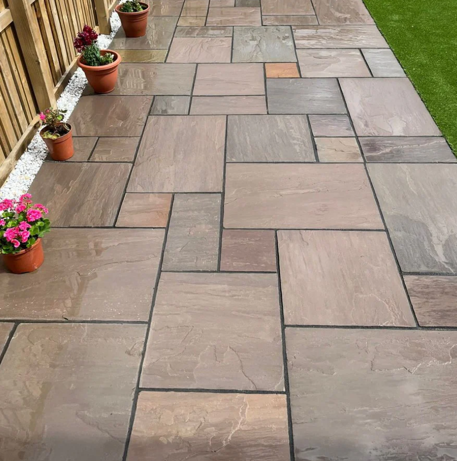 autumn brown indian sandstone paving